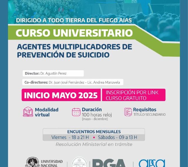 Municipio de Río Grande, UNLP y APSA lanzan para toda la provincia el curso universitario «Agentes multiplicadores de prevención del suicidio»