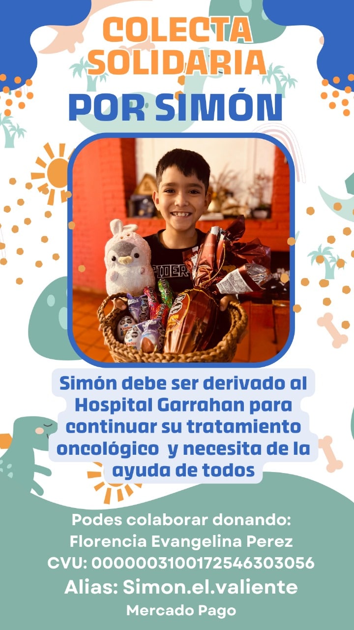 Lanzan una colecta solidaria por Simón, un niño de 8 años que debe ser trasladado al Hospital Garrahan